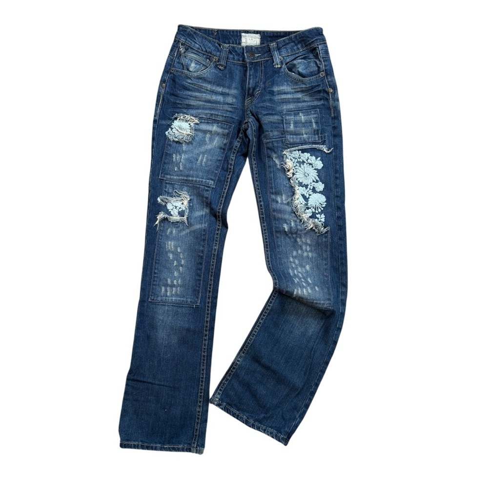TAVERNITI SO JEANS Women's PEGGY Bootcut FLORAL Embroidered Distressed Size 28